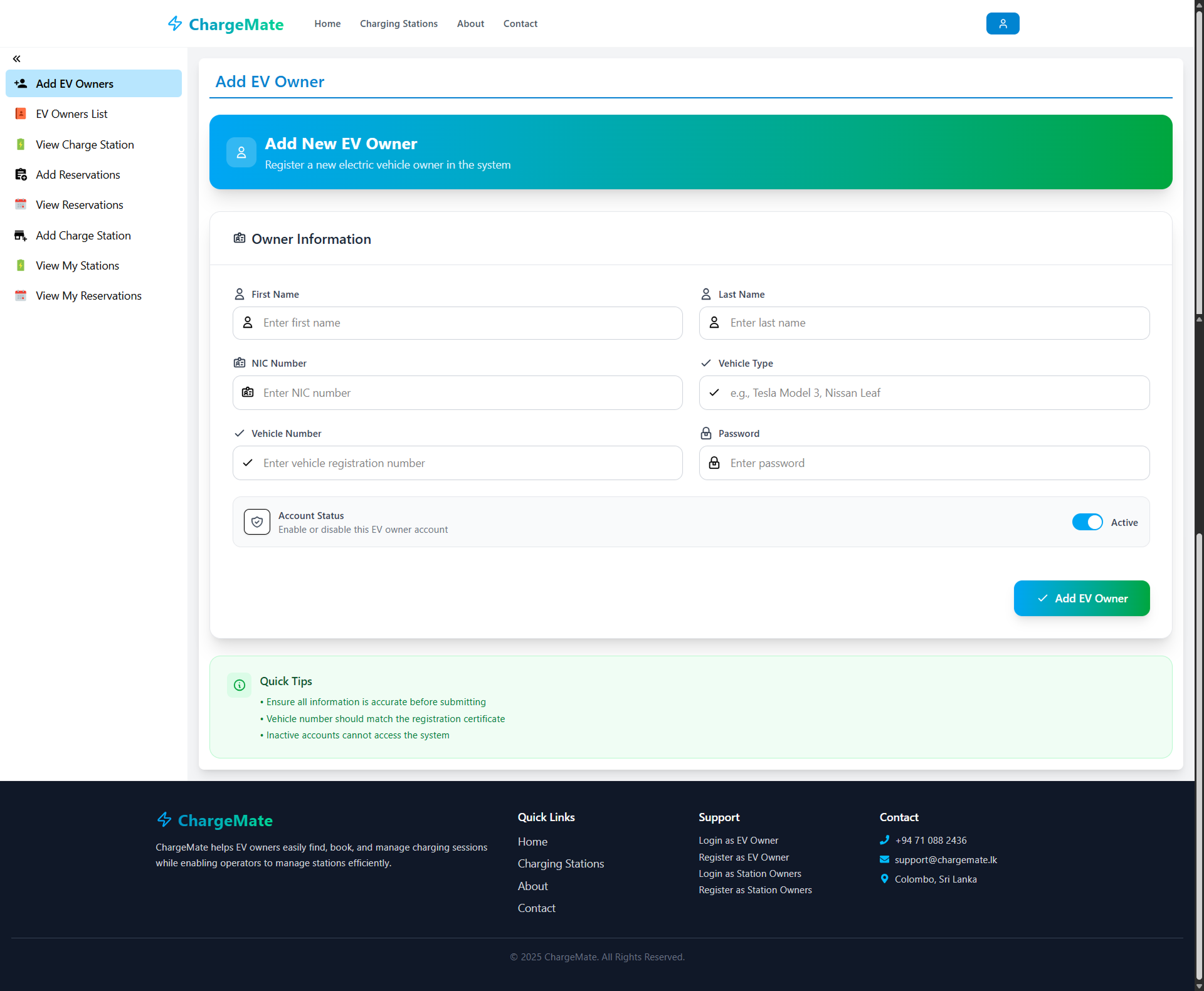EV Charging Management System UI Screenshot 5