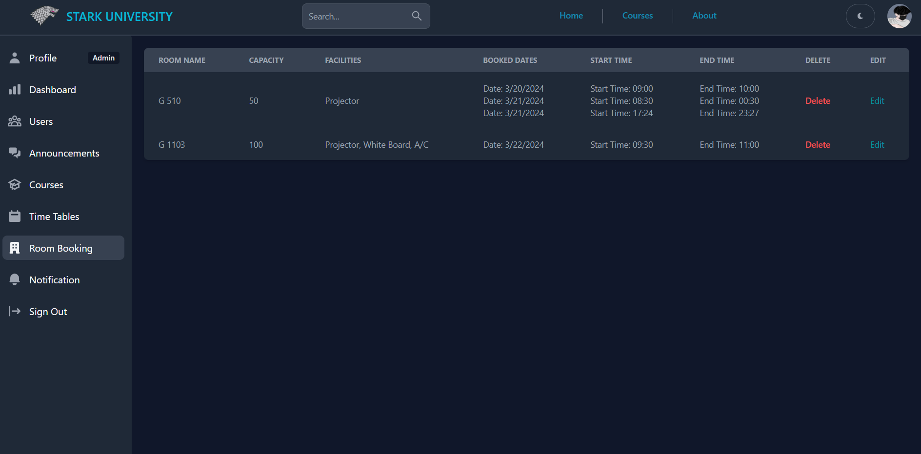 University Management UI Screenshot 8