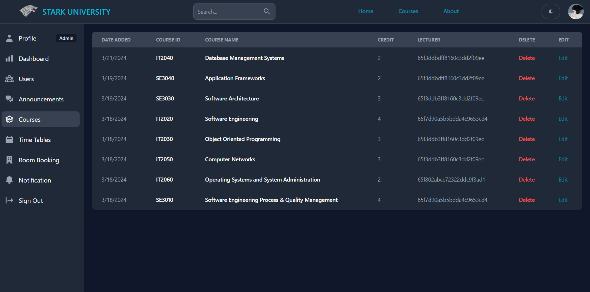 University Management UI Screenshot 9
