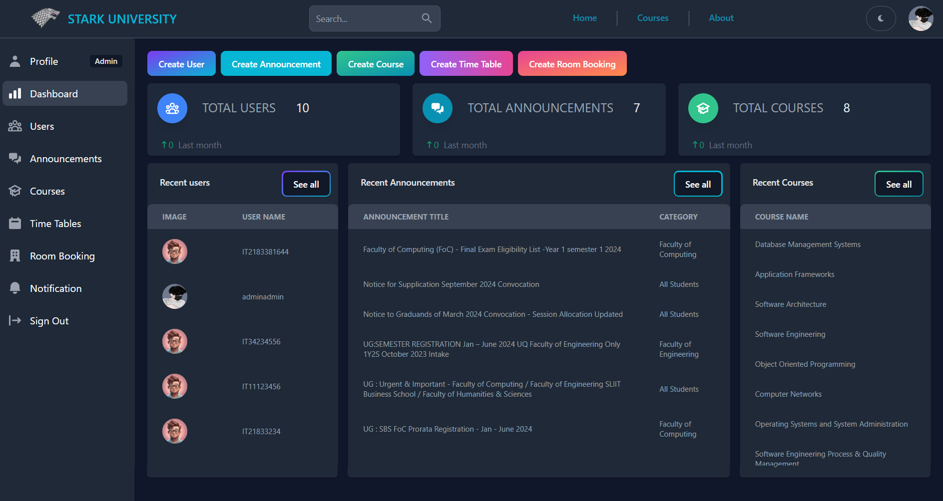 University Management UI Screenshot 5