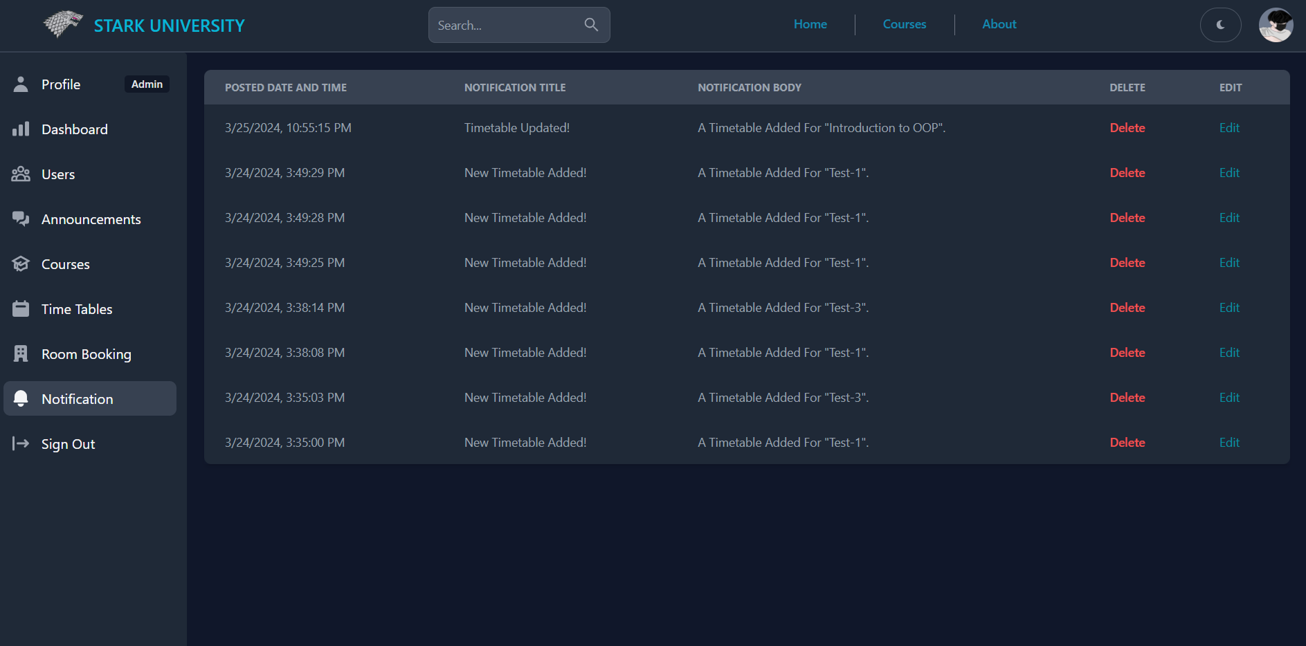 University Management UI Screenshot 10