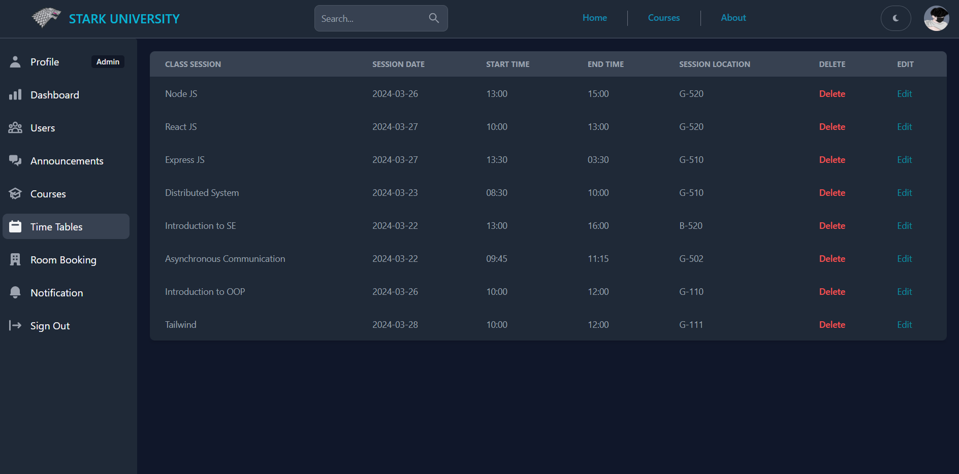 University Management UI Screenshot 11