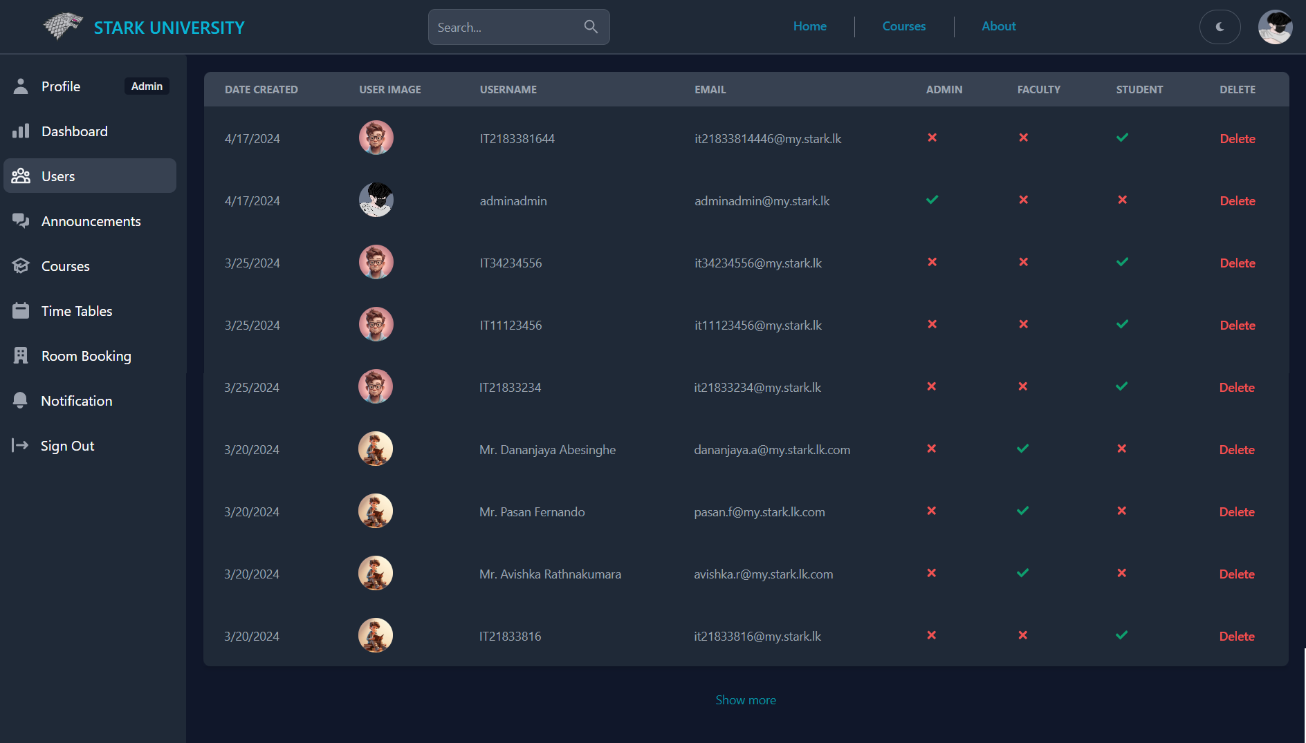 University Management UI Screenshot 6