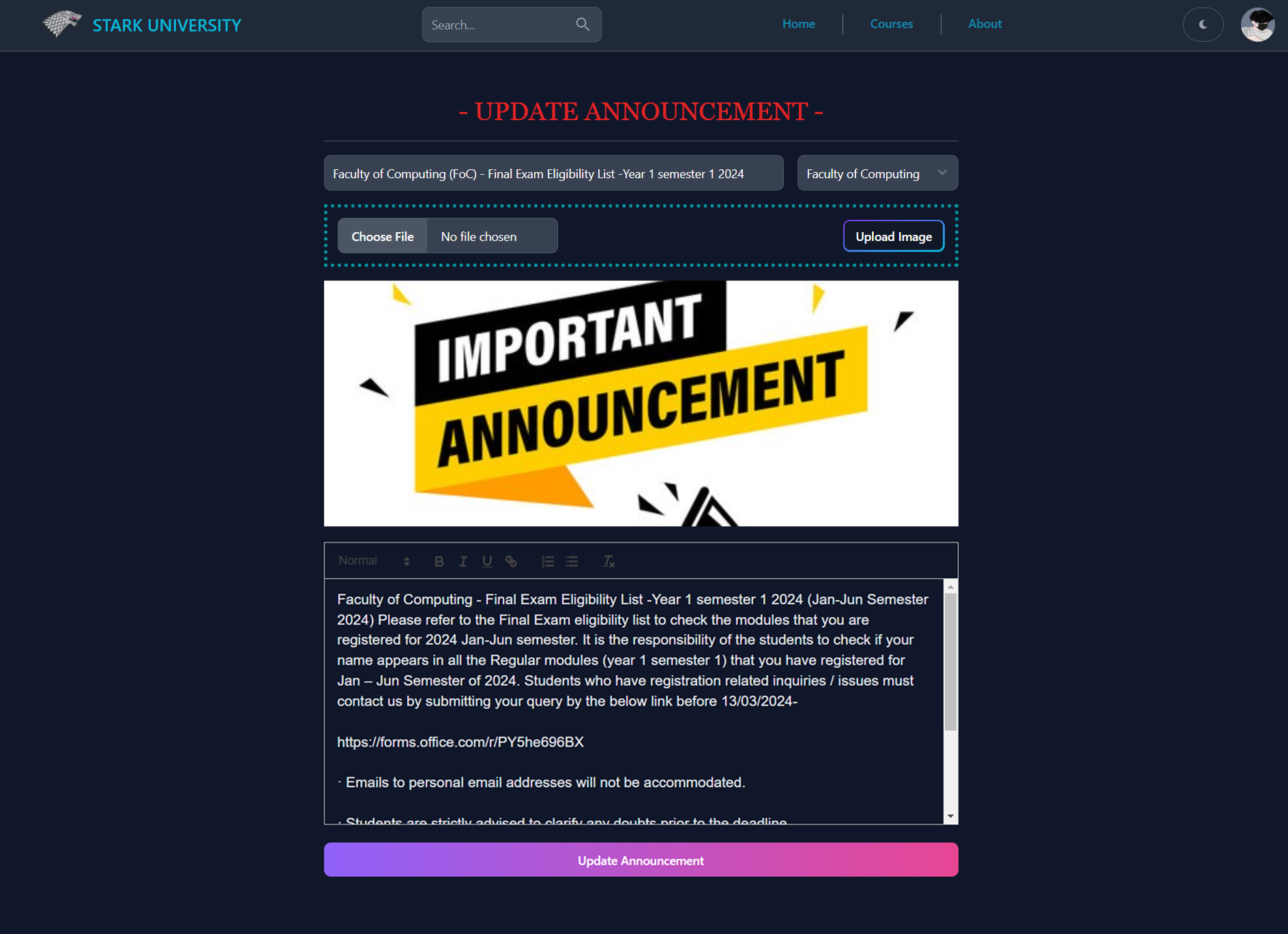 University Management UI Screenshot 15