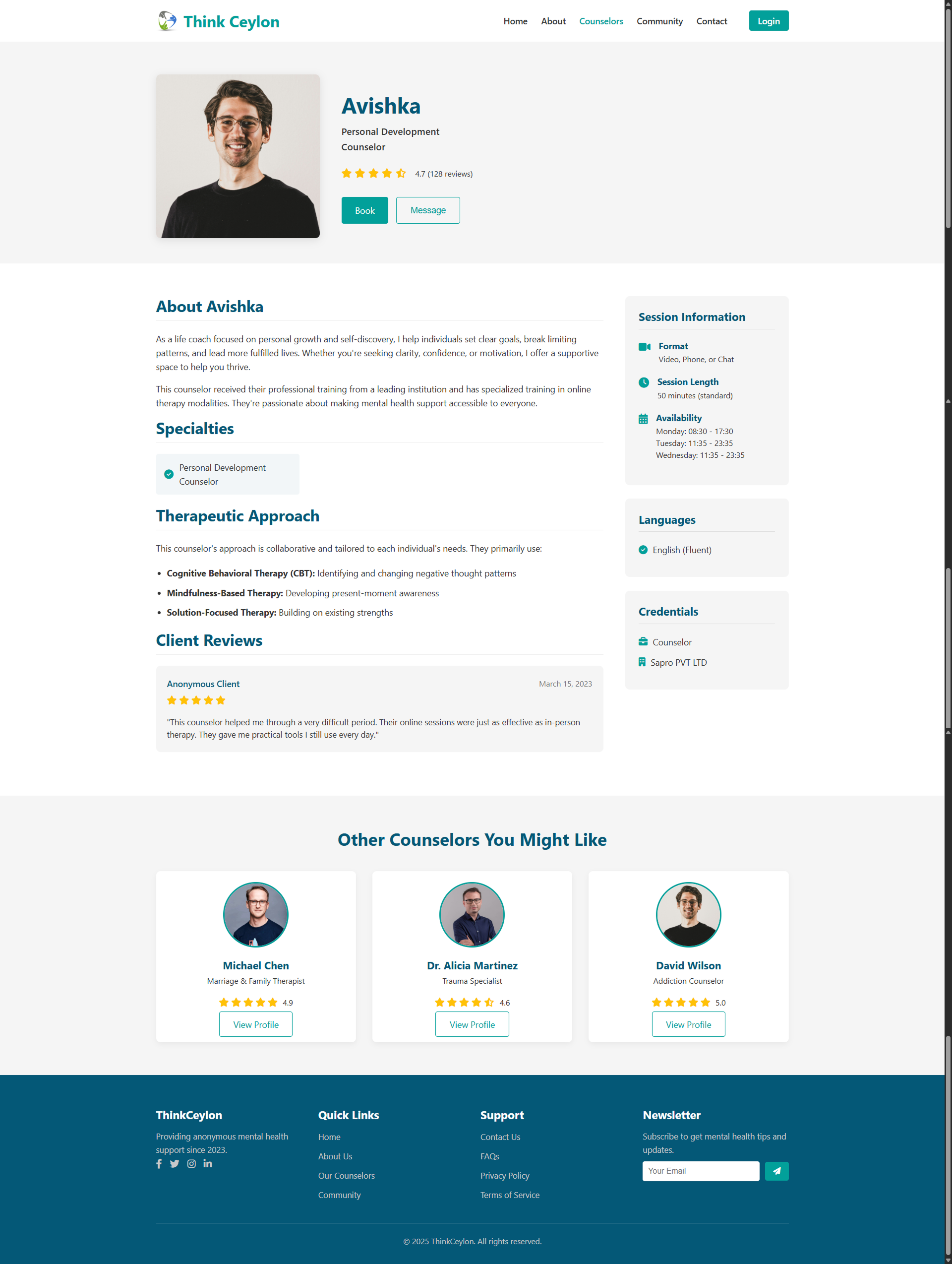Online Counseling Platform UI Screenshot 2