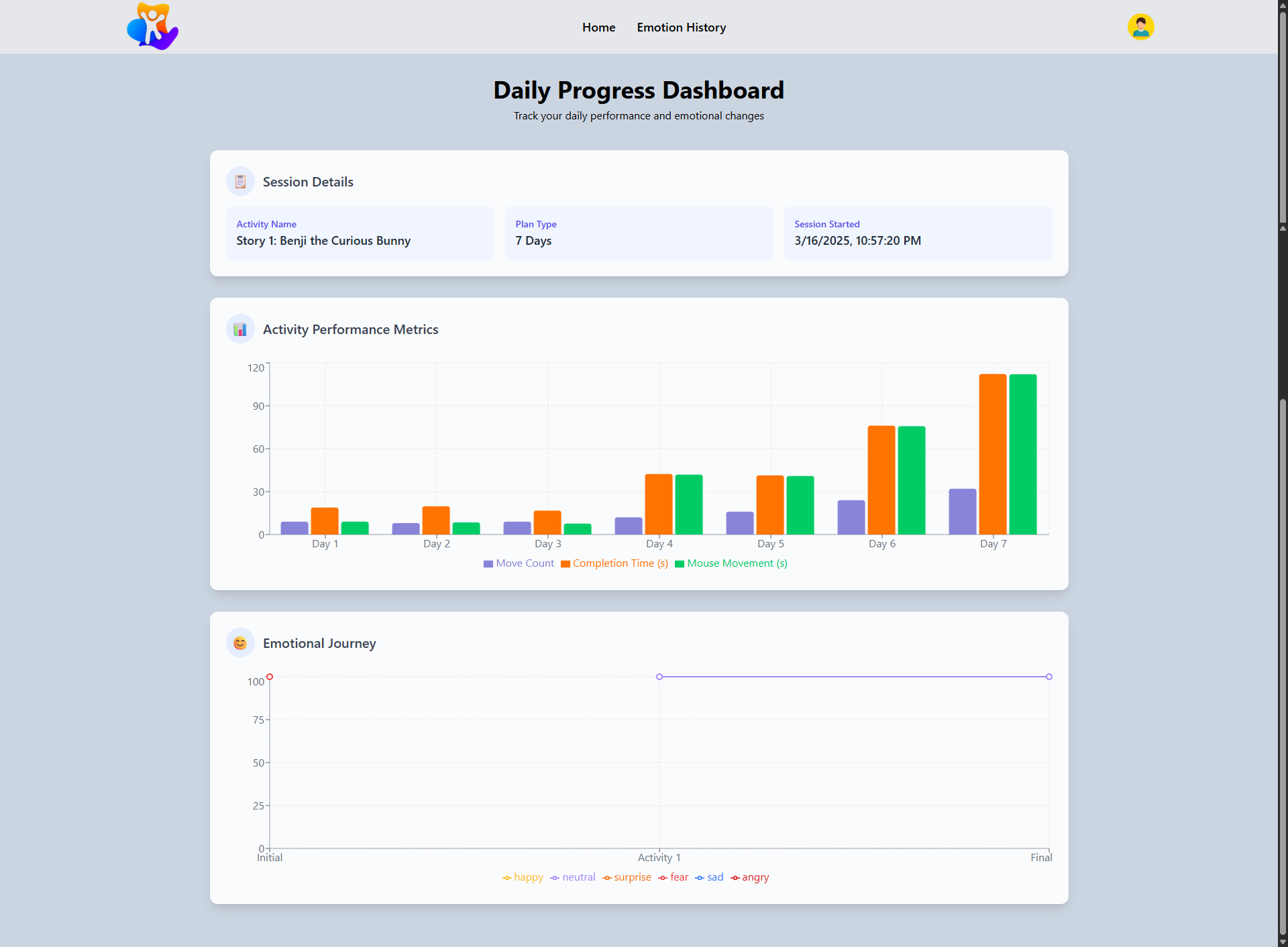 Emotion Tracking and Game Activity Platform UI Screenshot 24