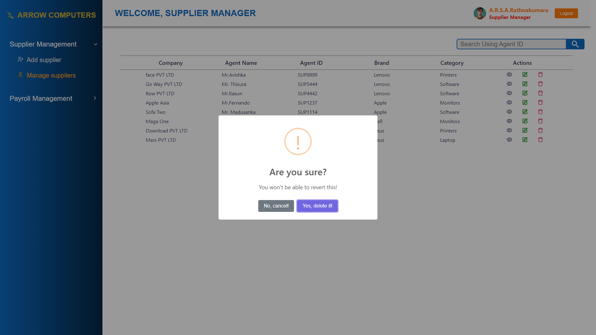 Supplier Management UI Screenshot 5