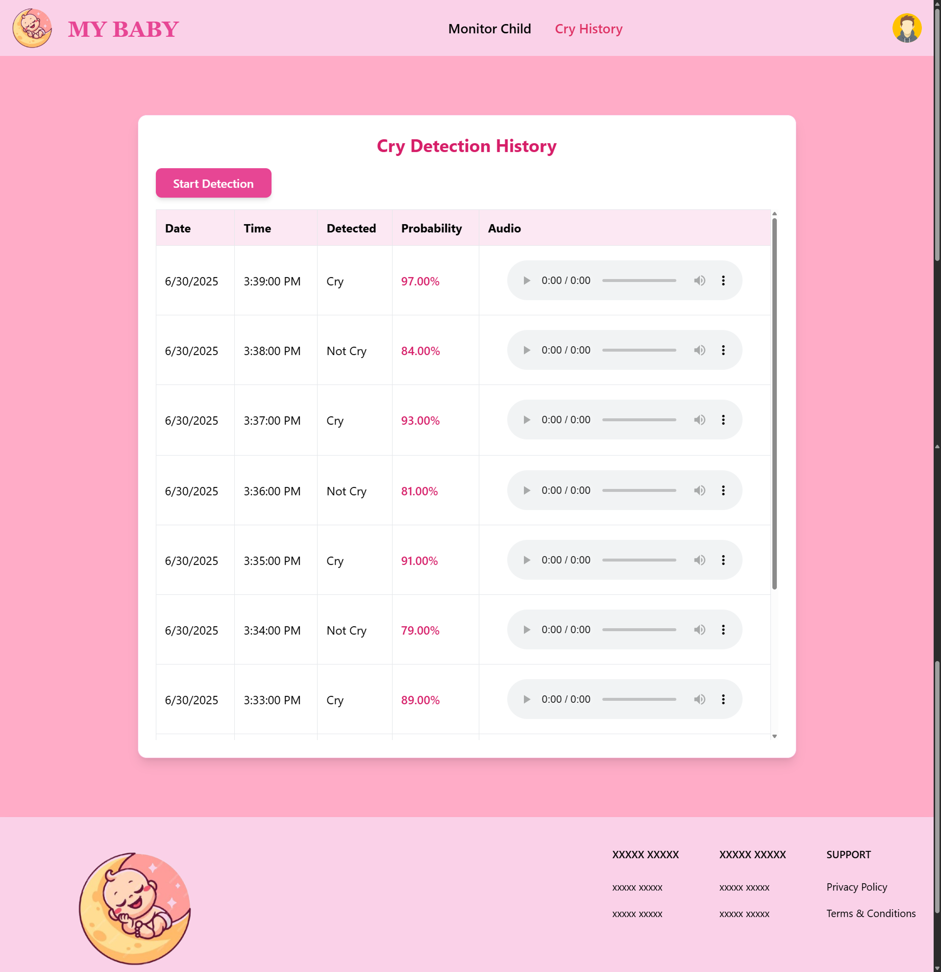 Baby Cry Detection and Monitoring UI Screenshot 3