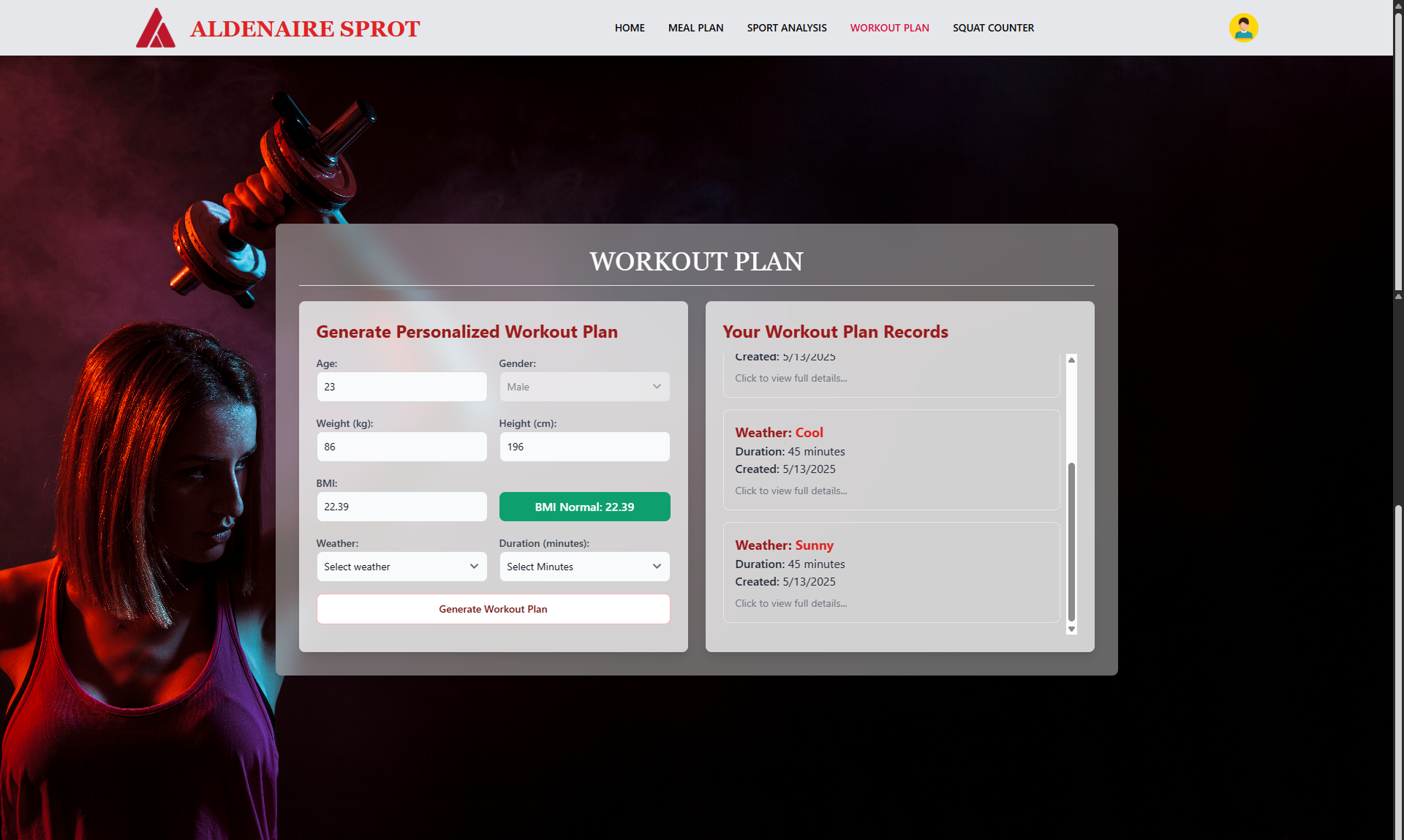Fitness Analyzer UI Screenshot 2