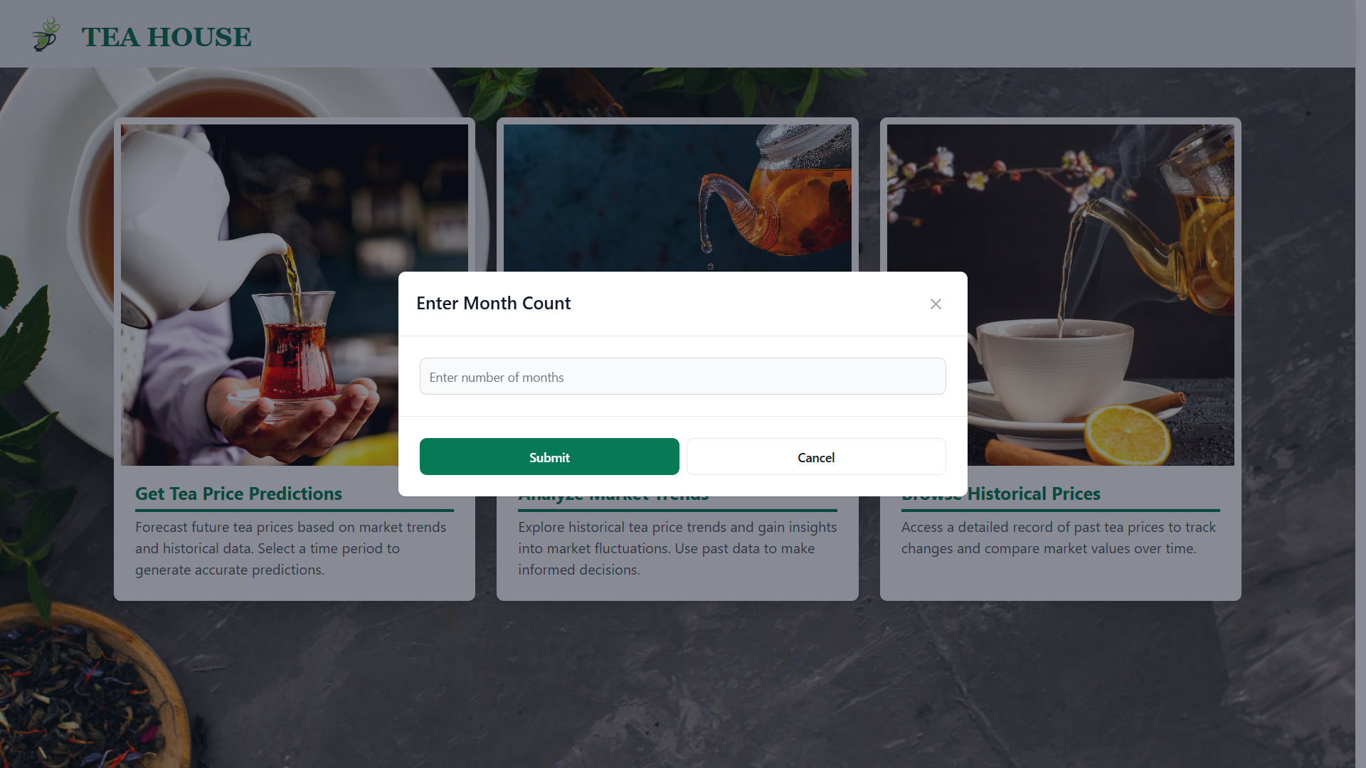 Tea Price Prediction UI Screenshot 2