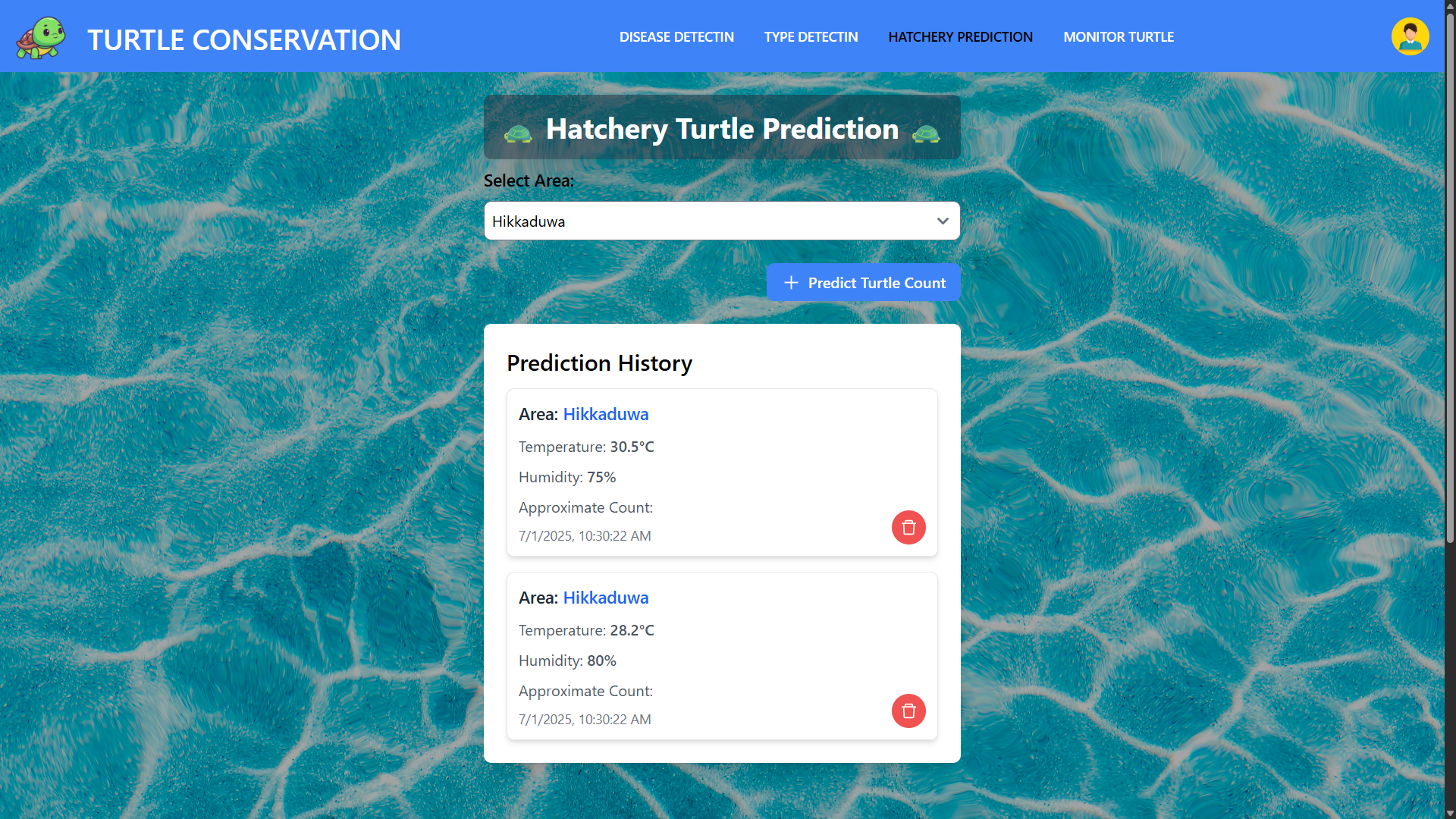 Turtle Conservation & Prediction System UI Screenshot 9