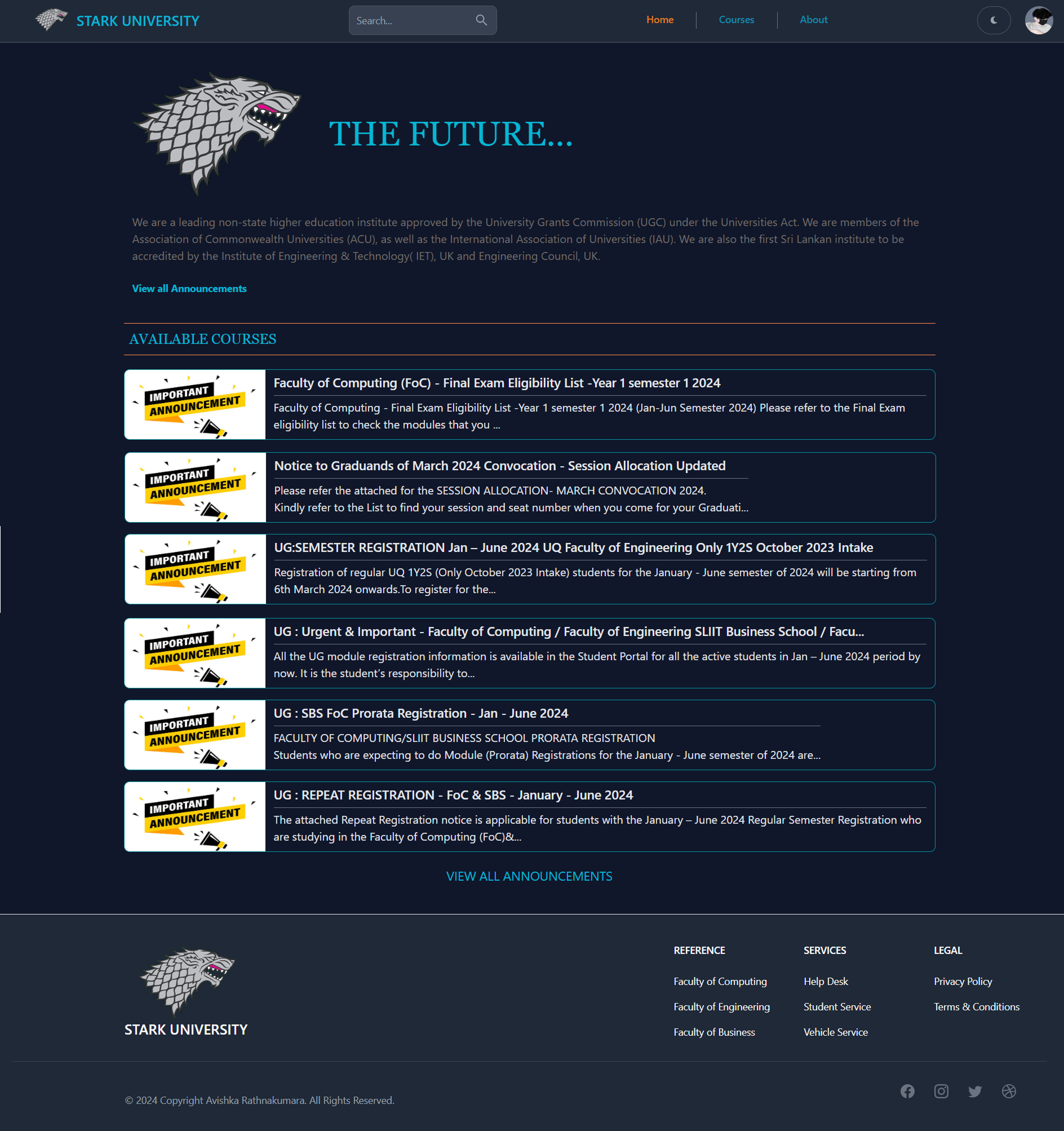 University Management UI Screenshot 1