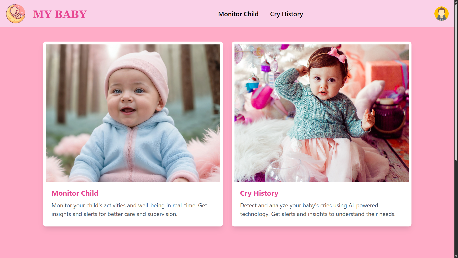 Baby Cry Detection and Monitoring UI Screenshot 1