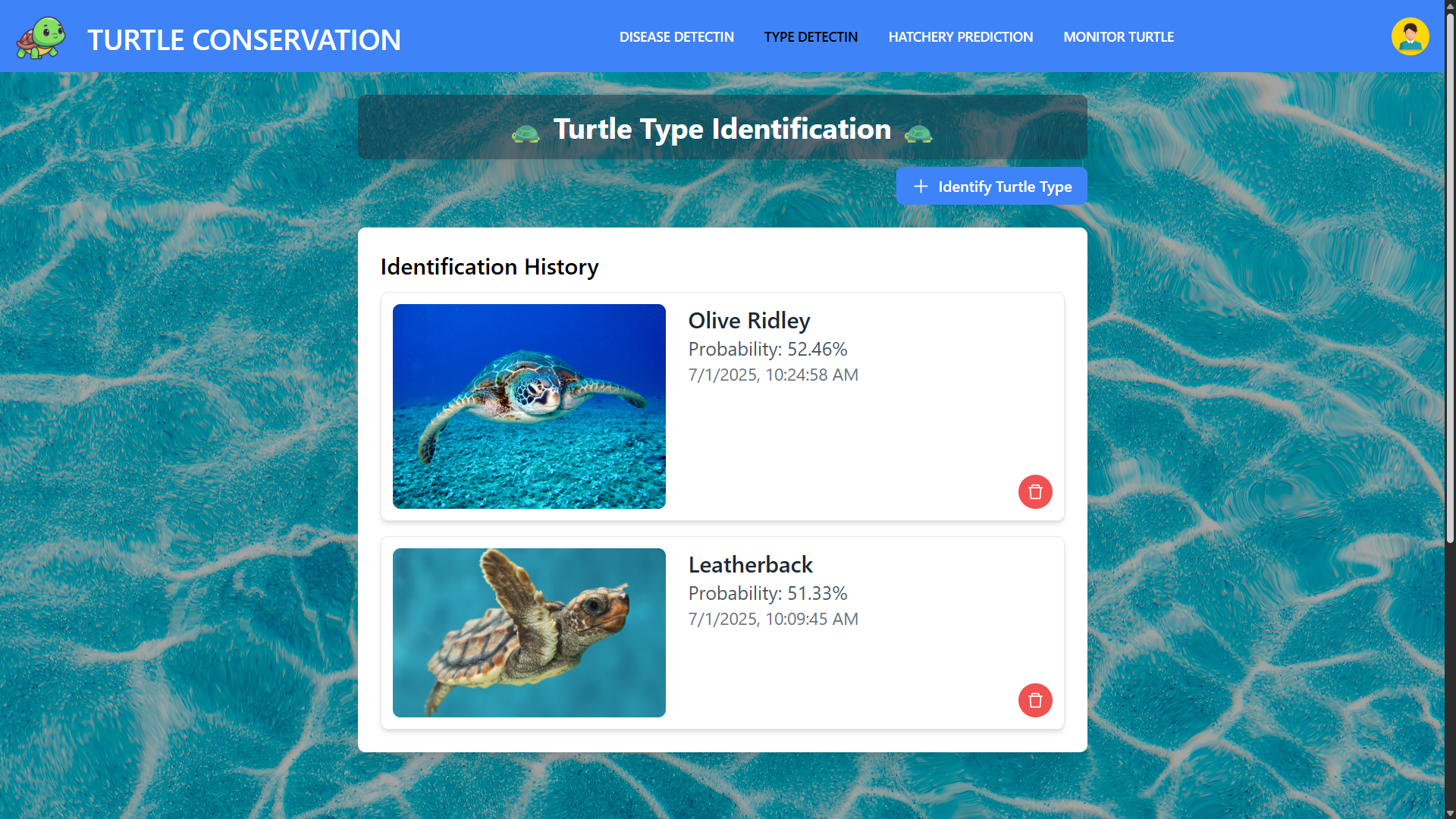 Turtle Conservation & Prediction System UI Screenshot 3