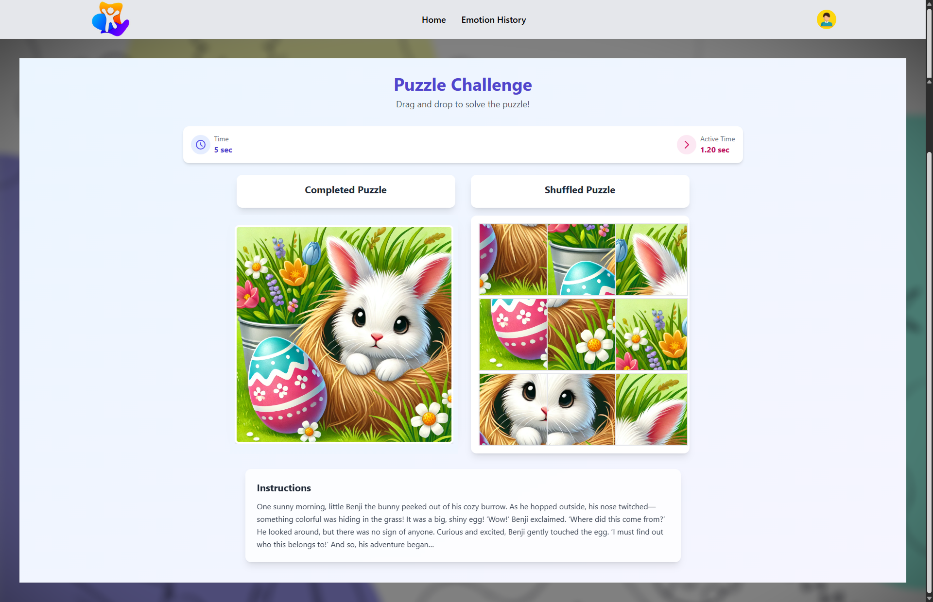 Emotion Tracking and Game Activity Platform UI Screenshot 6