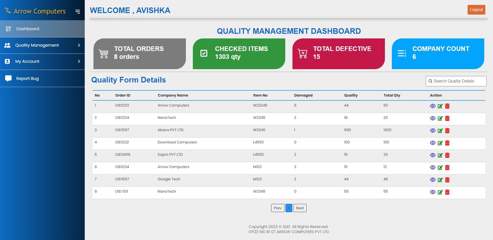 Product Quality Management UI Screenshot 3