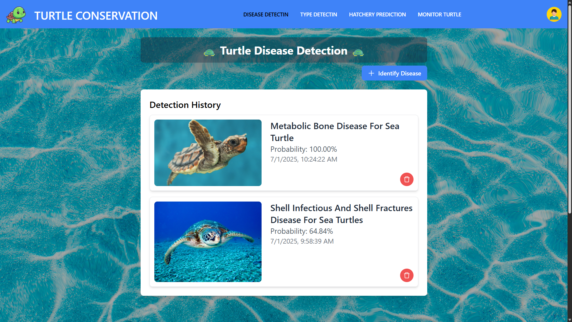 Turtle Conservation & Prediction System UI Screenshot 5