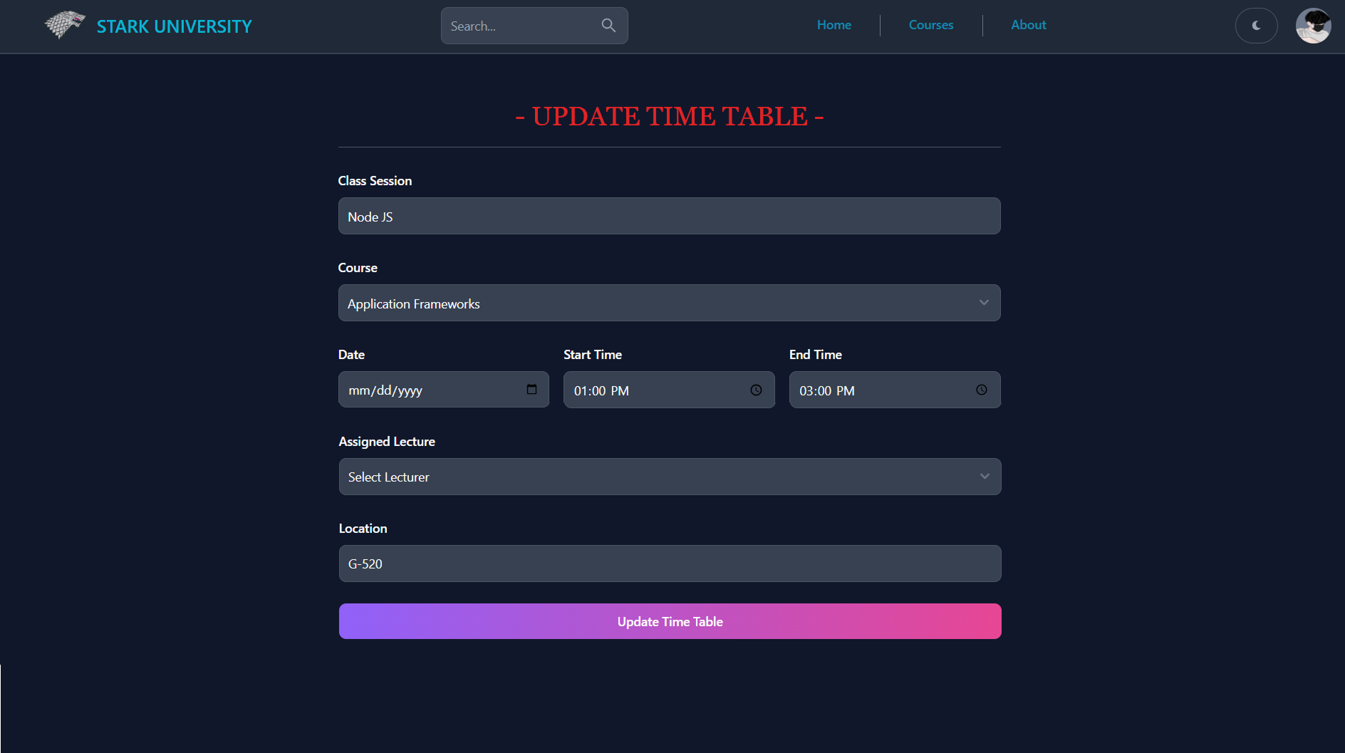 University Management UI Screenshot 22