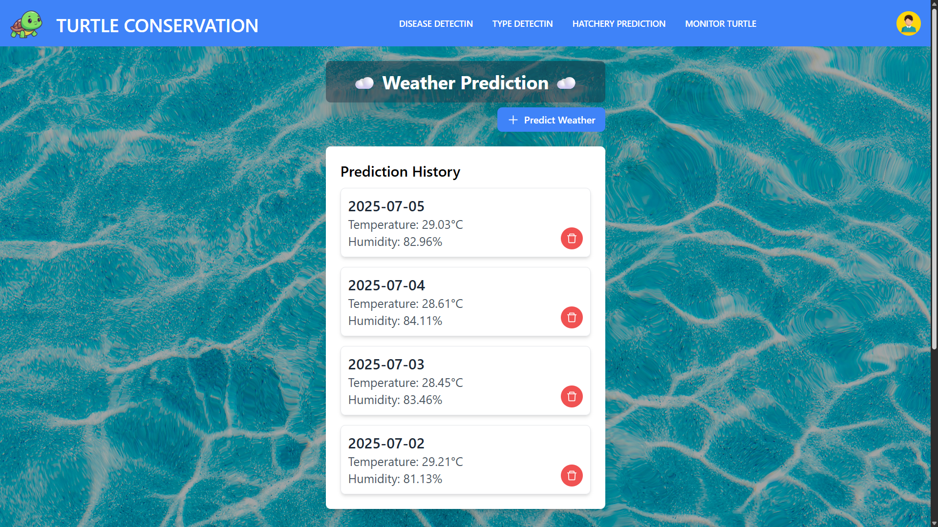Turtle Conservation & Prediction System UI Screenshot 7