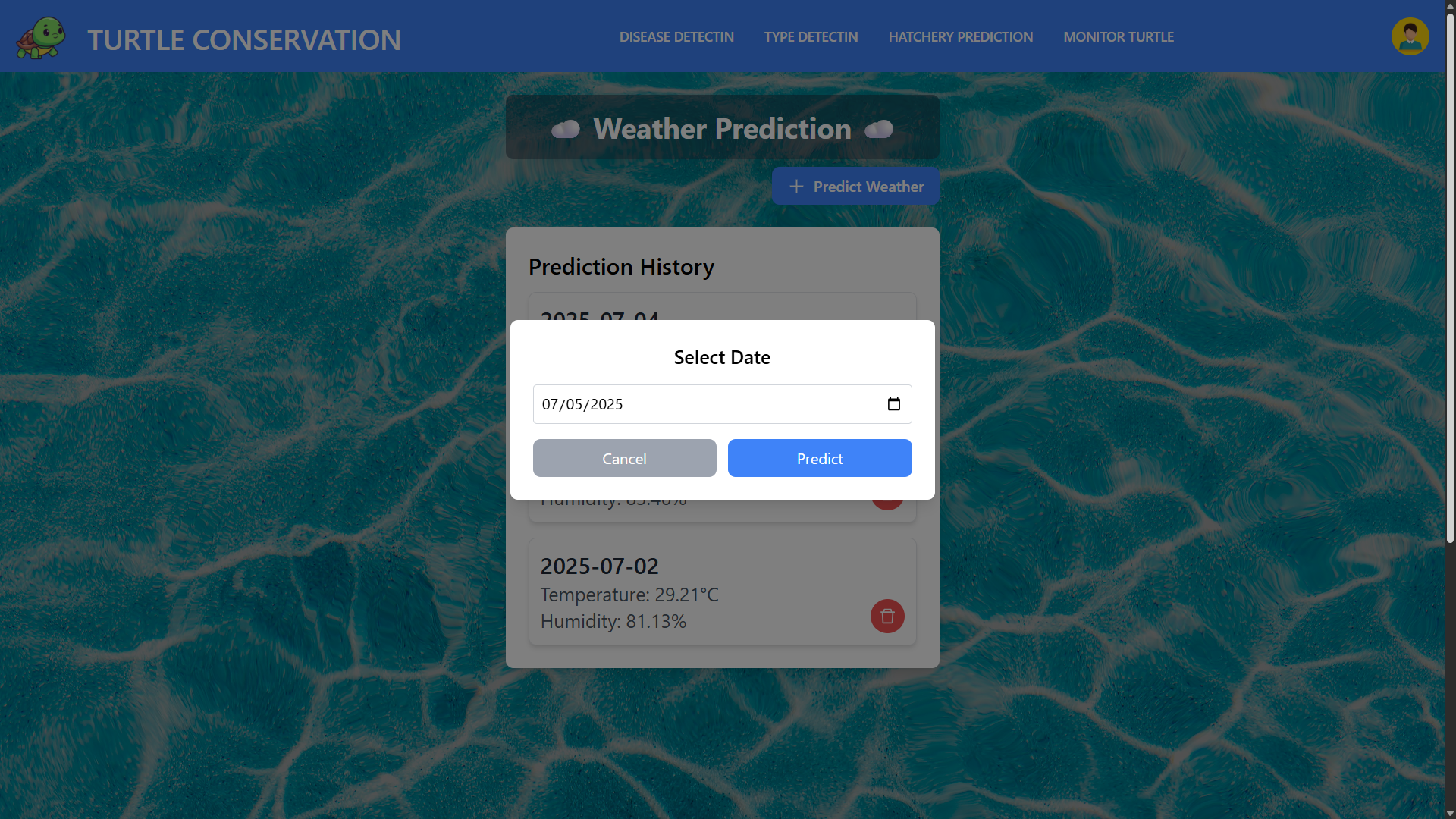 Turtle Conservation & Prediction System UI Screenshot 8